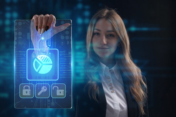 The concept of business, technology, the Internet and the network. A young entrepreneur working on a virtual screen of the future and sees the inscription: