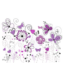 Purple and lilac decorative abstract spring flowers illustration