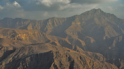 Fototapeta na wymiar A beautiful landscape of the highest UAE mountains. Jebel jais. Al Hajar Mountains. Ras Al Khaimah