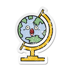distressed sticker of a cute cartoon globe of the world