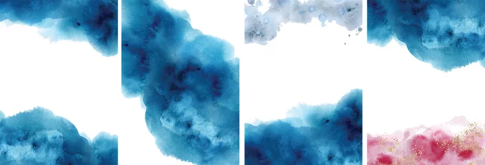 Aquarell abstrakter Aquamarin, Hintergrund, Aquarell blau, rosa und gold Textur Vektor-Illustration © EvgeniiasArt
