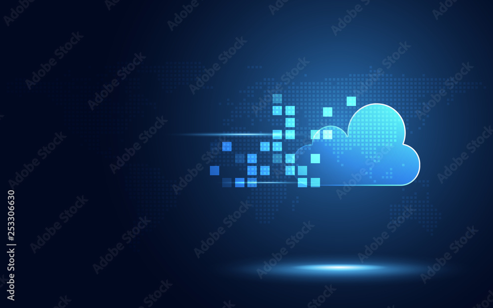 Aufkleber futuristic blue cloud with pixel digital transformation abstract new technology background. artifici