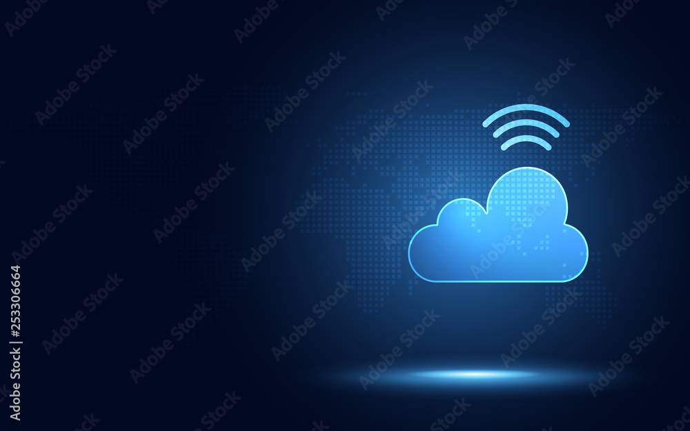 Aufkleber futuristic blue cloud with wireless signal digital transformation abstract technology background. ar