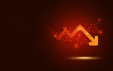 Futuristic red signal trend drop down arrow chart digital transformation abstract technology background. Big data and business growth currency stock and investment indicator of set trade economy © Shutter2U