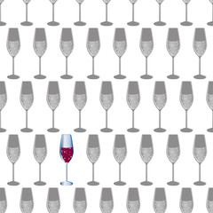 seamless pattern of gray wine glasses and single color