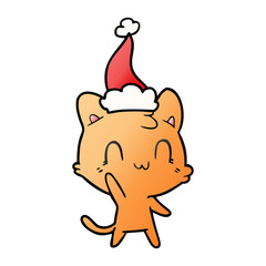 gradient cartoon of a happy cat wearing santa hat