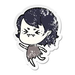distressed sticker of a annoyed cartoon vampire girl