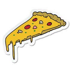 sticker of a cartoon pizza slice