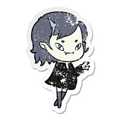 distressed sticker of a cartoon friendly vampire girl