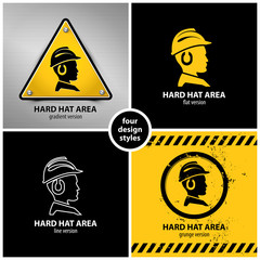 set of hard hat area symbols containing four unique design elements in different variations: gradient, flat, line and grunge style, eps10 vector illustration