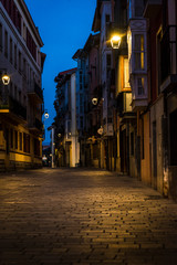 Fototapeta na wymiar Atmospheric medieval street Calle Correría in the Old City, Vitoria-Gasteiz, Basque Country, Spain