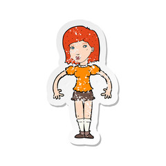 retro distressed sticker of a cartoon woman looking sideways