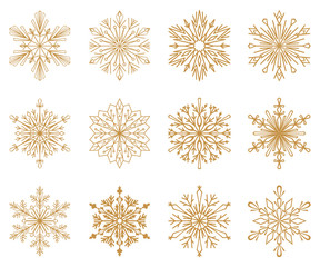 Snowflakes icon collection. Graphic modern gold ornament