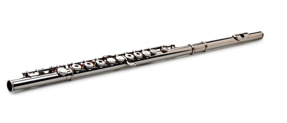 Classical Flute Isolated on white background. (clipping path) - obrazy, fototapety, plakaty