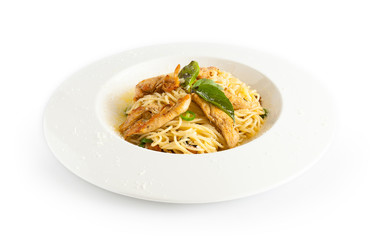 pasta on plate isolated on white