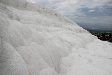 Famous and amazing thermal springs Pamukkale or Cotton Castle in Denizli Province in Turkey. traverdenes and nature miracle