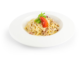 pasta on plate isolated on white