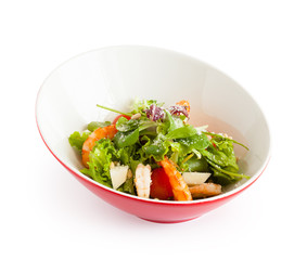 salad with shrimps and cheese isolated on white