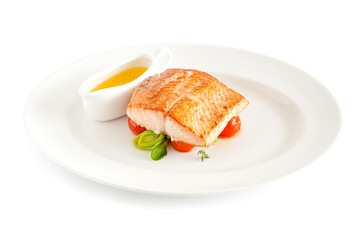 roasted salmon with tomatoes and leek