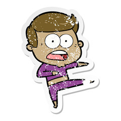 distressed sticker of a cartoon shocked man