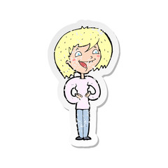 retro distressed sticker of a cartoon excited woman