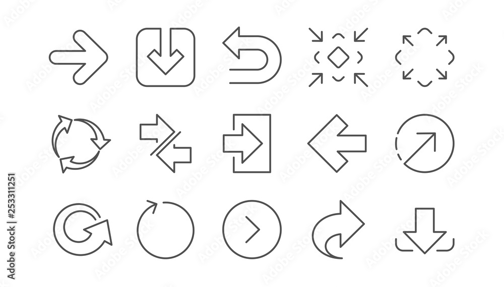 Poster arrow icons. download, synchronize and share. navigation linear icon set. vector