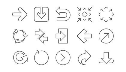 Arrow icons. Download, Synchronize and Share. Navigation linear icon set.  Vector