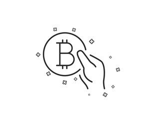 Bitcoin pay line icon. Cryptocurrency coin sign. Crypto money symbol. Geometric shapes. Random cross elements. Linear Bitcoin pay icon design. Vector