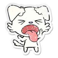 distressed sticker of a cartoon disgusted dog