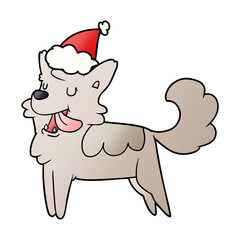 gradient cartoon of a happy dog wearing santa hat