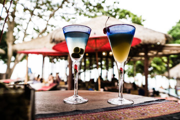 cocktail glasses on the table