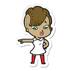 sticker of a cartoon surprised girl pointing
