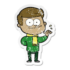 distressed sticker of a cartoon happy man