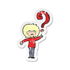 retro distressed sticker of a cartoon confused woman