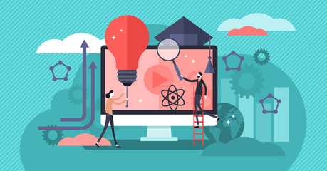EdTech vector illustration. Flat tiny educational learning persons concept.