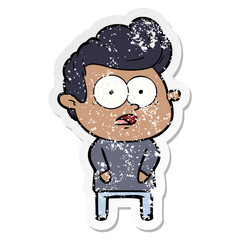 distressed sticker of a cartoon staring man