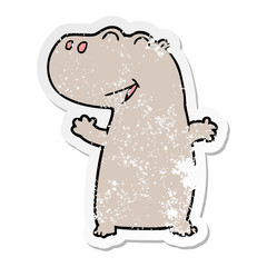 distressed sticker of a cartoon hippopotamus