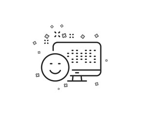 Smile line icon. Positive feedback rating sign. Customer satisfaction symbol. Geometric shapes. Random cross elements. Linear Smile icon design. Vector