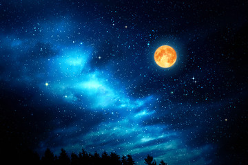 Fototapeta na wymiar Full moon with stars at dark night sky .