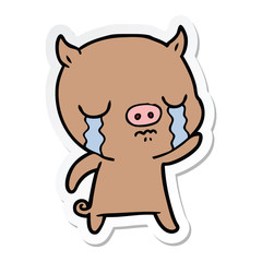sticker of a cartoon pig crying waving goodbye