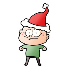 gradient cartoon of a bald man staring wearing santa hat