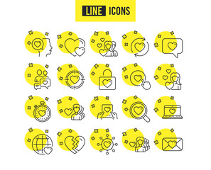 Love line icons. Couple, Romantic and Heart signs. Valentines day symbols. Divorce or Break up. Quality futuro design icons. Editable stroke. Vector