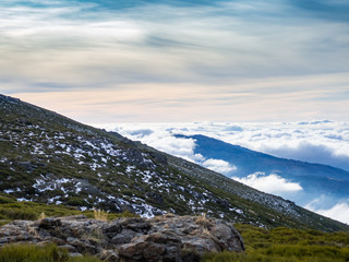 Landscape with a sea of clouds on the mountain in La Covatilla, Bejar (Salamanca)