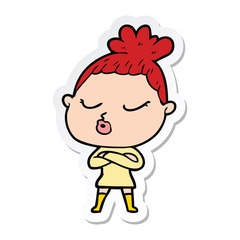 sticker of a cartoon calm woman