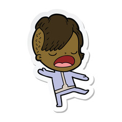 Obraz premium sticker of a cartoon cool hipster girl in space suit