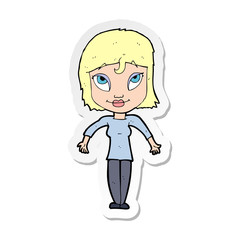 sticker of a cartoon girl shrugging shoulders