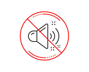 No or stop sign. Loud sound line icon. Music sound sign. Musical device symbol. Caution prohibited ban stop symbol. No  icon design.  Vector