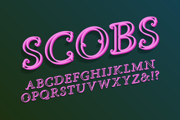 Scobs volumetric alphabet. Vibrant 3d font. Isolated english alphabet.