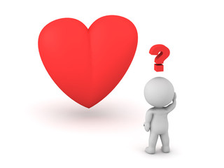 Confused 3D Character with Large Red Heart Shape