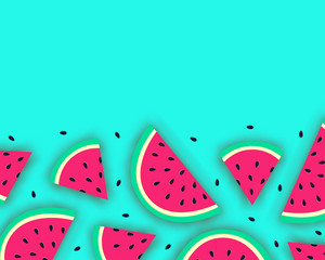 Vector summer background with juicy ripe watermelon slices in paper cut style. Healthy food illustration.